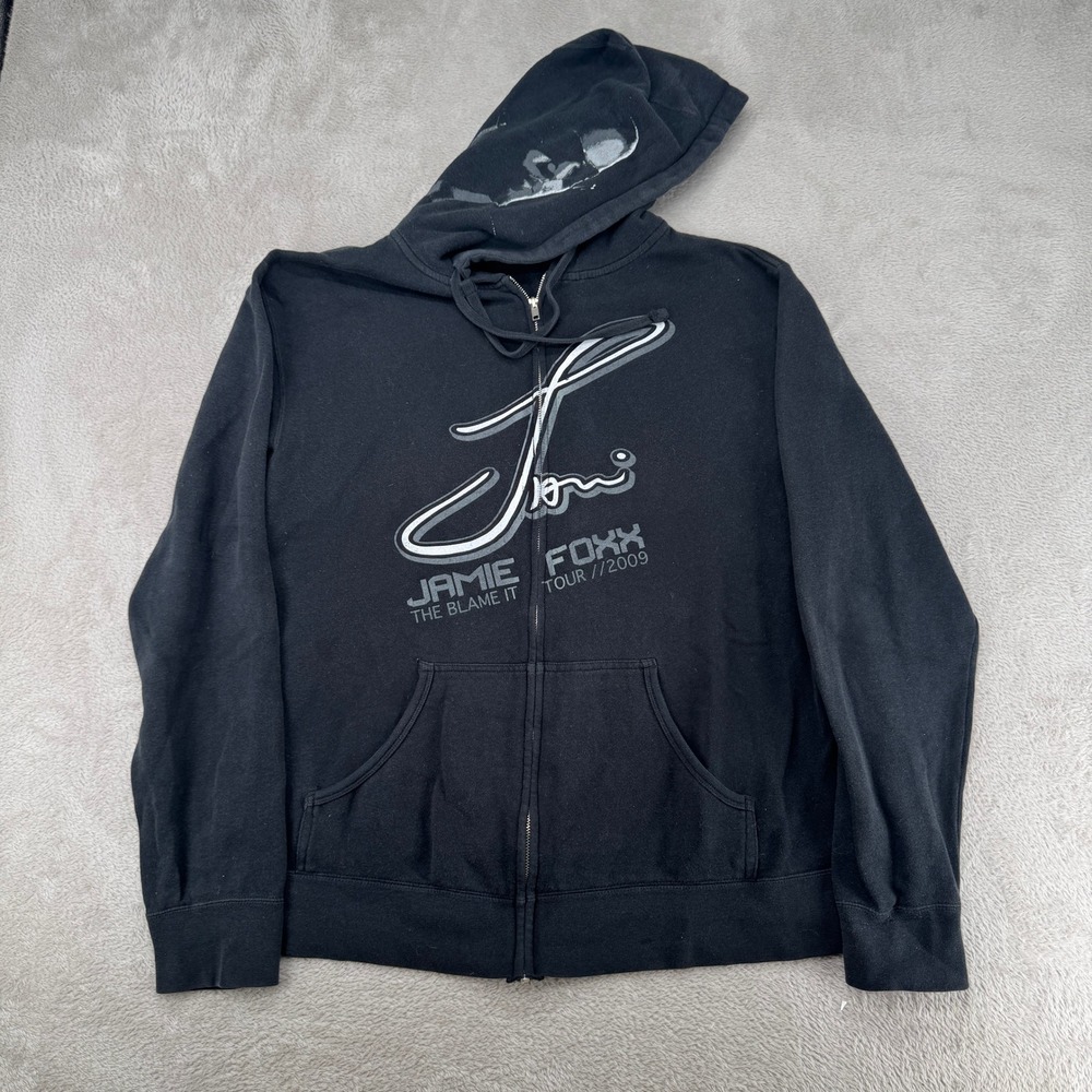 Vintage Jamie‎ Foxx Mens XL Black The Blame It Tour 2009 Zip Up Hoodie Preowned